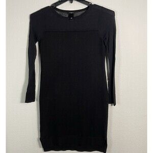 Ann Taylor Womens Blend Dress Size PS Black Ruffle Neck Long Sleeve Knit